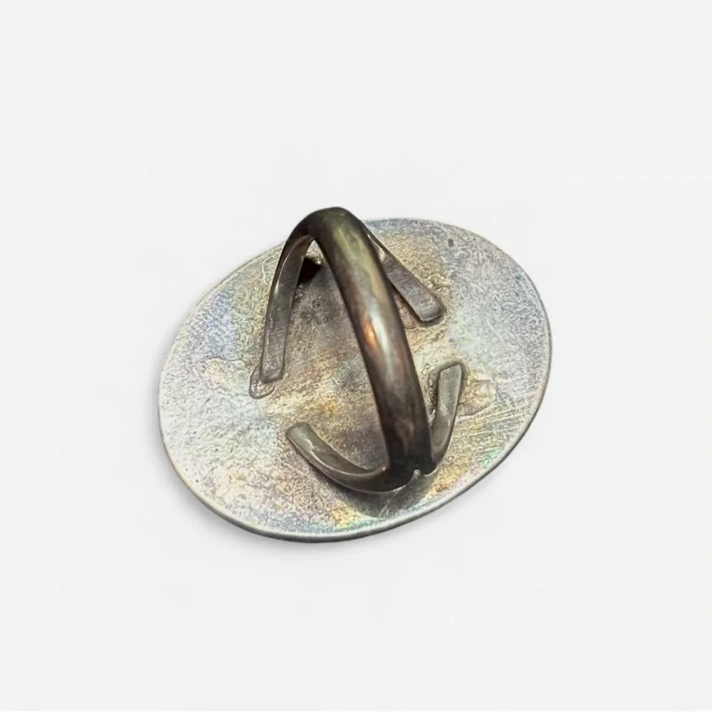 70s Vtg Native Statement Abalone, Mother of Pearl Ring w/Sterling Rope Frame - Picture 6 of 8